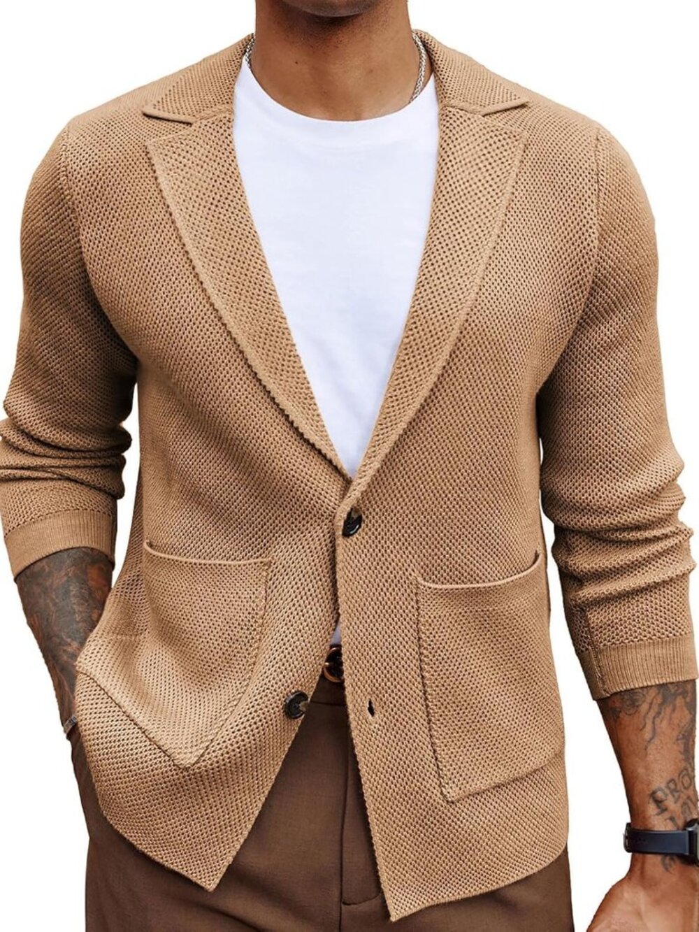 Men's Cardigan Sweaters Shawl Collar Button Down Knit Blazer